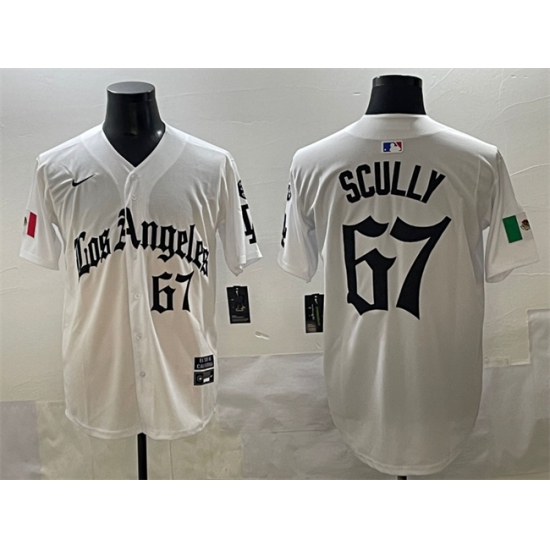 Men's Los Angeles Dodgers #67 Vin Scully White Mexico 2025 LA Gothic Style With Fernando Vapor Premier Limited Stitched Baseball Jersey - Ujersey