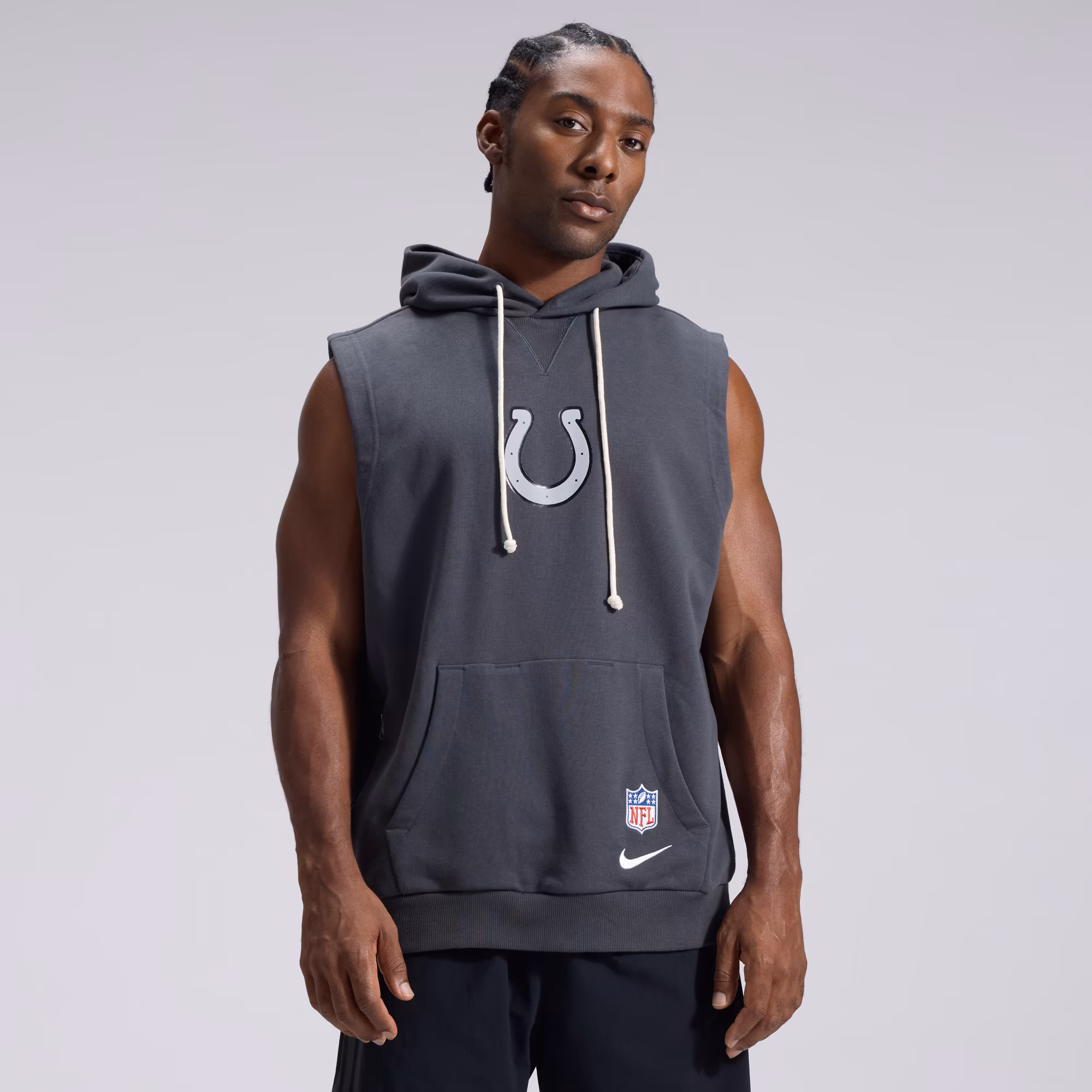 Men's Indianapolis Colts  Nike Anthracite 2026 Rivalries Collection Sideline Sleeveless Fleece Hoodie - Ujersey