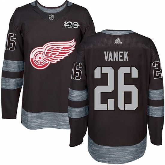 Men's Adidas Detroit Red Wings #26 Thomas Vanek Authentic Black 1917-2017 100th Anniversary NHL Jersey