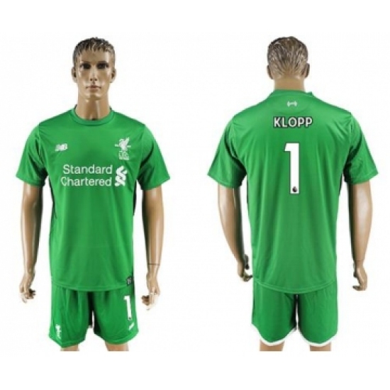 Liverpool #1 Klopp Green Goalkeeper Soccer Club Jersey