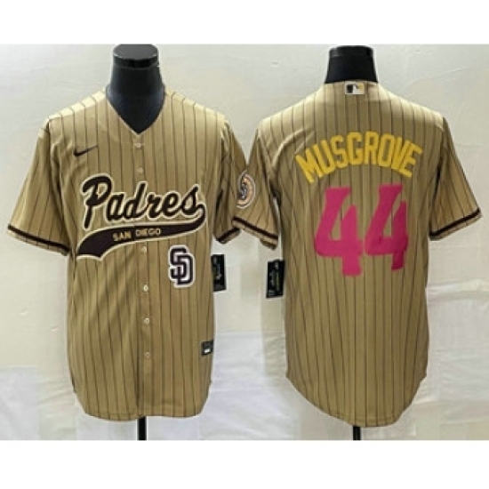 Men's San Diego Padres #44 Joe Musgrove Tan Pinstripe 2023 City Connect Cool Base Stitched Jersey - Ujersey