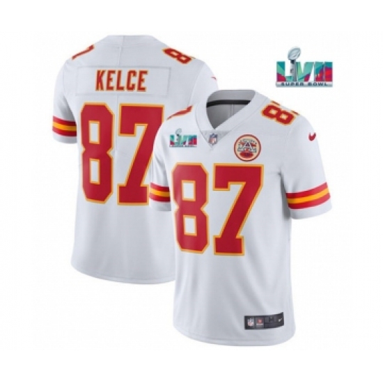 Men's Kansas City Chiefs #87 Travis Kelce White Super Bowl LVII Patch Vapor Untouchable Limited Stitched Jersey - Ujersey