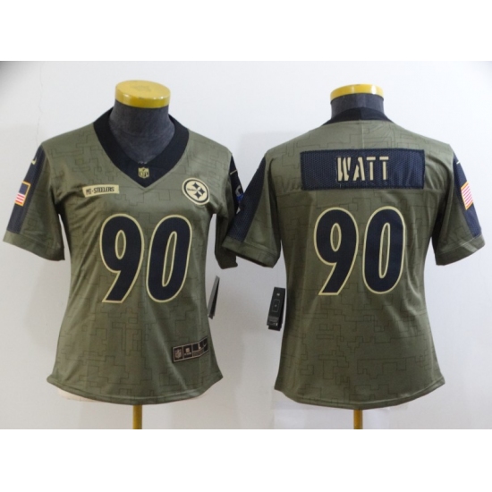 Women's Pittsburgh Steelers #90 T. J. Watt Nike Olive 2021 Salute To Service Limited Player Jersey - Ujersey