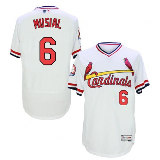 Men's Majestic St. Louis Cardinals #6 Stan Musial White Flexbase Authentic Collection Cooperstown MLB Jersey