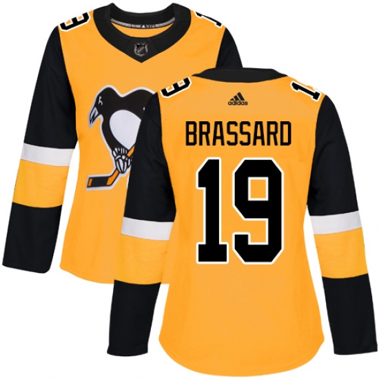 Women's Adidas Pittsburgh Penguins #19 Derick Brassard Authentic Gold Alternate NHL Jersey - Ujersey
