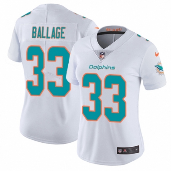 Women's Nike Miami Dolphins #33 Kalen Ballage White Vapor Untouchable Limited Player NFL Jersey - Ujersey