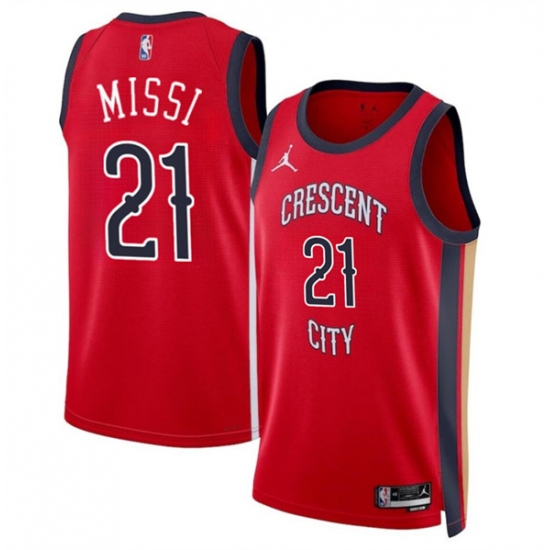 Men's New Orleans Pelicans #21 Yves Missi Red 2024 Draft Statement Edition Stitched Basketball Jersey - Ujersey
