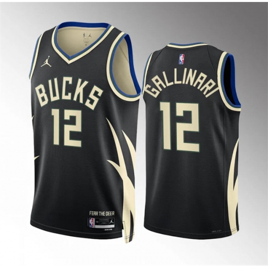 Men's Milwaukee Bucks #12 Danilo Gallinari Black Statement Edition Stitched Basketball Jersey - Ujersey