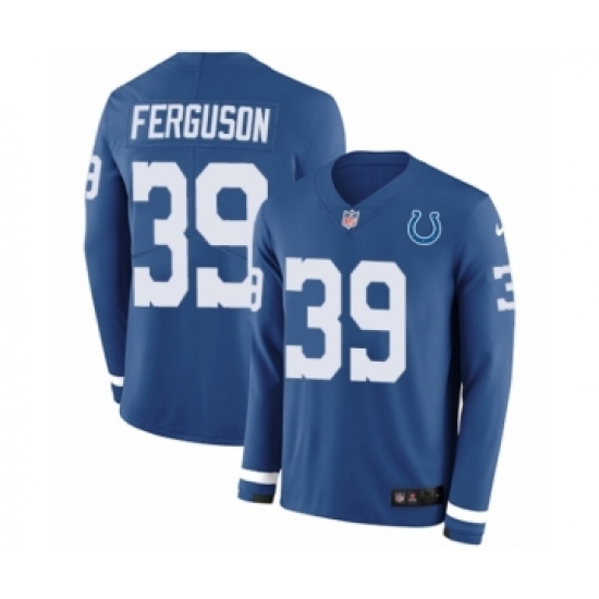 Youth Nike Indianapolis Colts #39 Josh Ferguson Limited Blue Therma Long Sleeve NFL Jersey - Ujersey