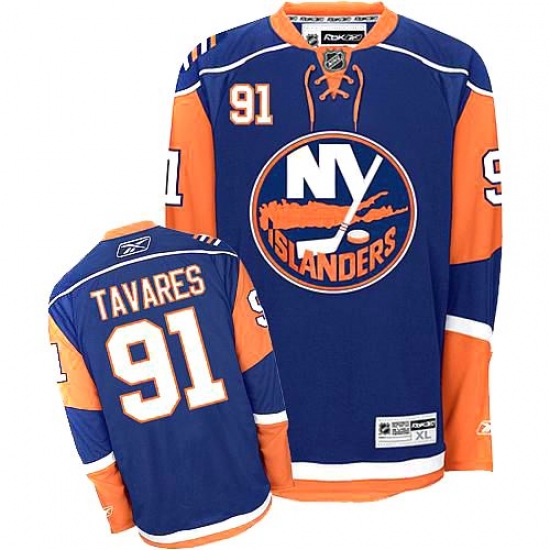 Men's Reebok New York Islanders #91 John Tavares Premier Navy Blue NHL Jersey - Ujersey