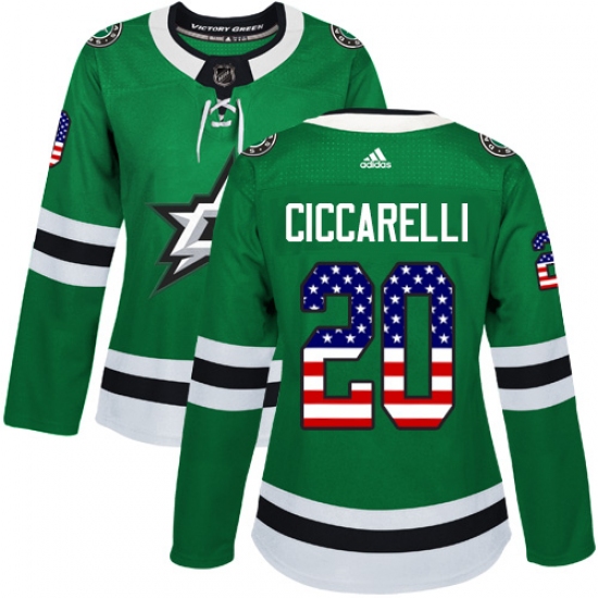 Women's Adidas Dallas Stars #20 Dino Ciccarelli Authentic Green USA Flag Fashion NHL Jersey - Ujersey