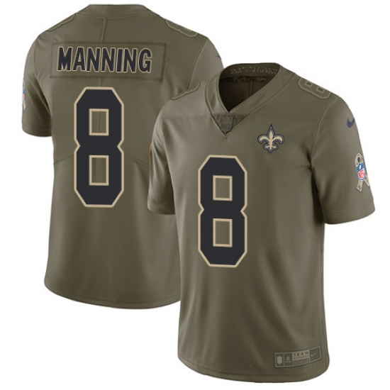 Youth Nike New Orleans Saints #8 Archie Manning Limited Olive 2017 Salute to Service NFL Jersey - Ujersey