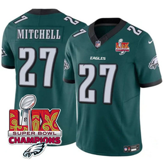 Men's Philadelphia Eagles #27 Quinyon Mitchell Green 2025 Eagles Logo Super Bowl LIX New F.U.S.E. Vapor Untouchable Limited Football Stitched Jersey