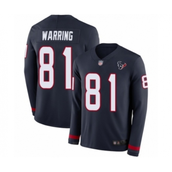 Men's Houston Texans #81 Kahale Warring Limited Navy Blue Therma Long Sleeve Football Jersey - Ujersey
