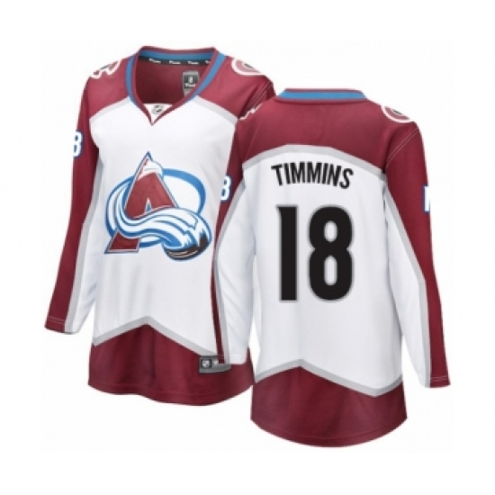 Women's Colorado Avalanche #18 Conor Timmins Authentic White Away Fanatics Branded Breakaway NHL Jersey - Ujersey