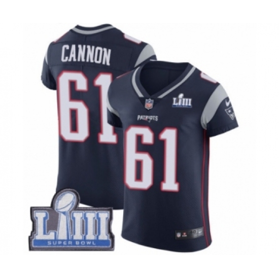 Men's Nike New England Patriots #61 Marcus Cannon Navy Blue Team Color Vapor Untouchable Elite Player Super Bowl LIII Bound NFL Jersey - Ujersey