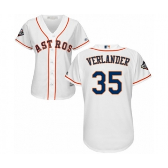 Women's Houston Astros #35 Justin Verlander Authentic White Home Cool Base 2019 World Series Bound Baseball Jersey - Ujersey