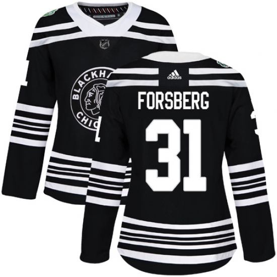 Women's Adidas Chicago Blackhawks #31 Anton Forsberg Authentic Black 2019 Winter Classic NHL Jersey - Ujersey