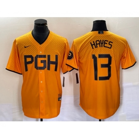 Men's Nike Pittsburgh Pirates #13 KeBryan Hayes Gold 2023 City Connect Stitched Jersey 1 - Ujersey