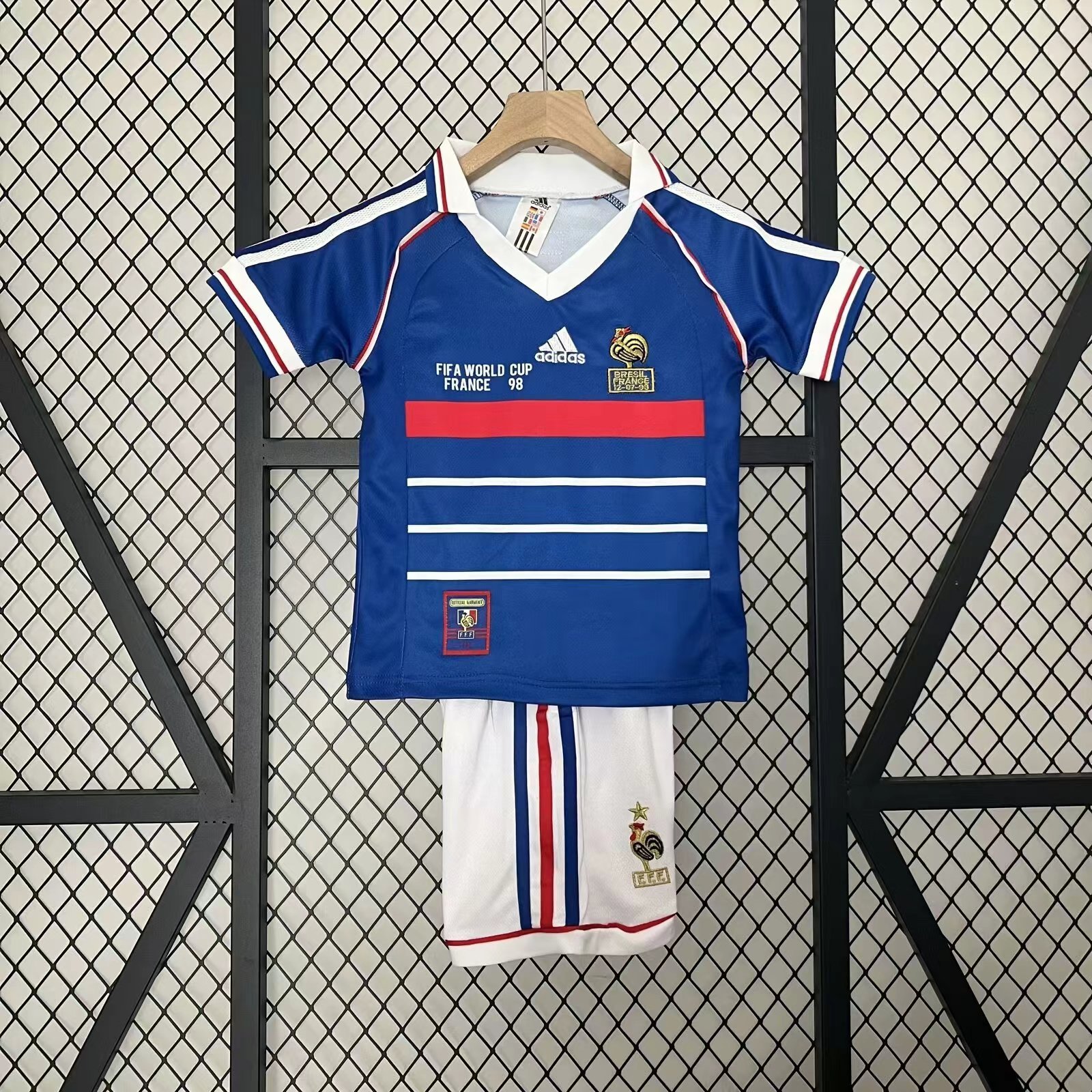 France Retro Home Kids Kit Jersey+Shorts Custom Shirt World Cup 1998 - Ujersey