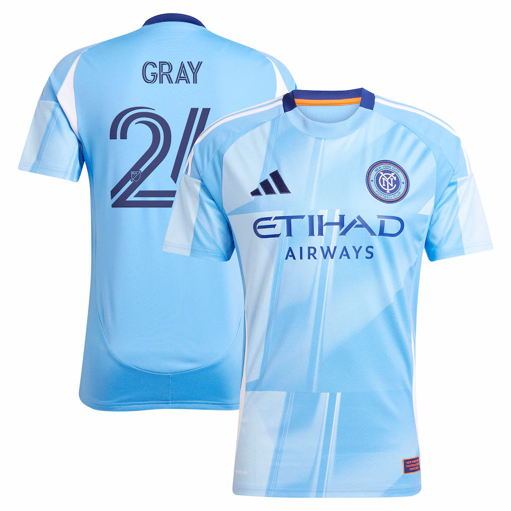 Men's New York City FC Tayvon Gray adidas Light Blue 2025 The Excelsior Kit Replica Player Jersey - Ujersey NHL