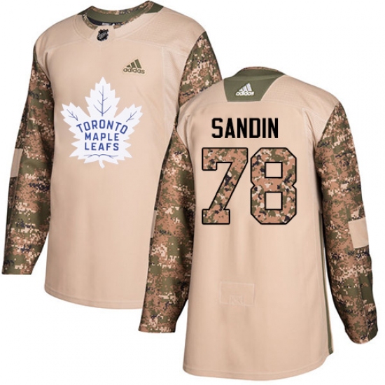 Youth Adidas Toronto Maple Leafs #78 Rasmus Sandin Authentic Camo Veterans Day Practice NHL Jersey - Ujersey