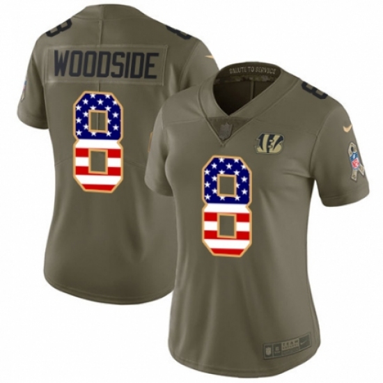 Women's Nike Cincinnati Bengals #8 Logan Woodside Limited Olive/USA Flag 2017 Salute to Service NFL Jersey - Ujersey