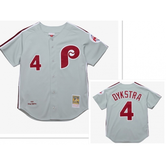 Men's Philadelphia Phillies #4 Lenny Dykstra Mitchell and Ness Grey 1989 Throwback Stitched MLB Jersey - Ujersey