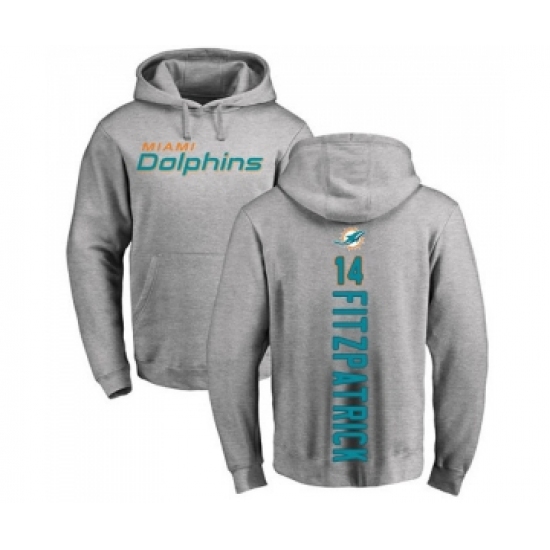 Football Miami Dolphins #14 Ryan Fitzpatrick Ash Backer Pullover Hoodie - Ujersey