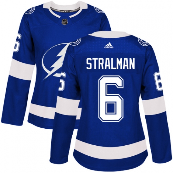 Women's Adidas Tampa Bay Lightning #6 Anton Stralman Authentic Royal Blue Home NHL Jersey - Ujersey