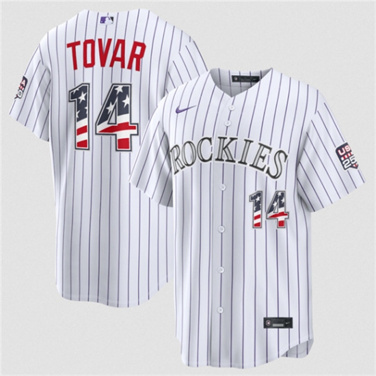 Men's Colorado Rockies #14 Ezequiel Tovar White 2026 USA 250 Fourth of July Home Stitched Baseball Jersey - Ujersey