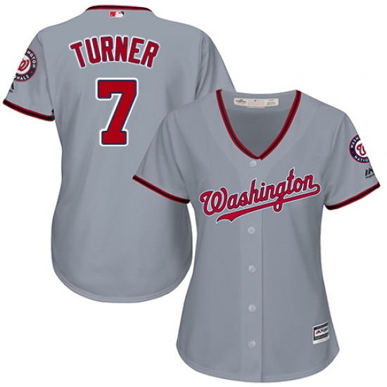 Women's Majestic Washington Nationals #7 Trea Turner Authentic Grey Road Cool Base MLB Jersey - Ujersey