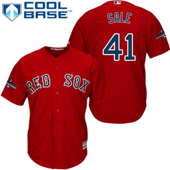 Youth Majestic Boston Red Sox #41 Chris Sale Authentic Red Alternate Home Cool Base 2018 World Series Champions MLB Jersey - Ujersey
