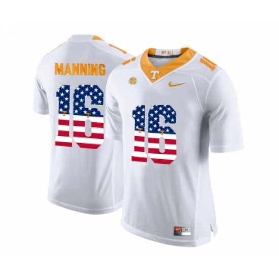 Tennessee Volunteers 16 Peyton Manning White USA Flag College Football Jersey - Ujersey