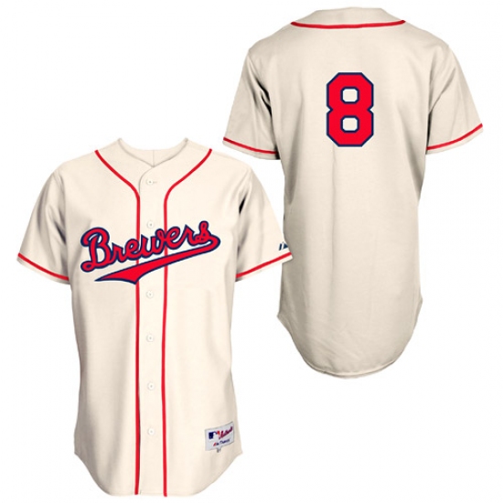 Men's Majestic Milwaukee Brewers #8 Ryan Braun Authentic Cream 1948 Turn Back The Clock MLB Jersey - Ujersey