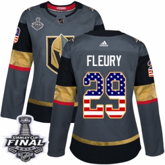Women's Adidas Vegas Golden Knights #29 Marc-Andre Fleury Authentic Gray USA Flag Fashion 2018 Stanley Cup Final NHL Jersey