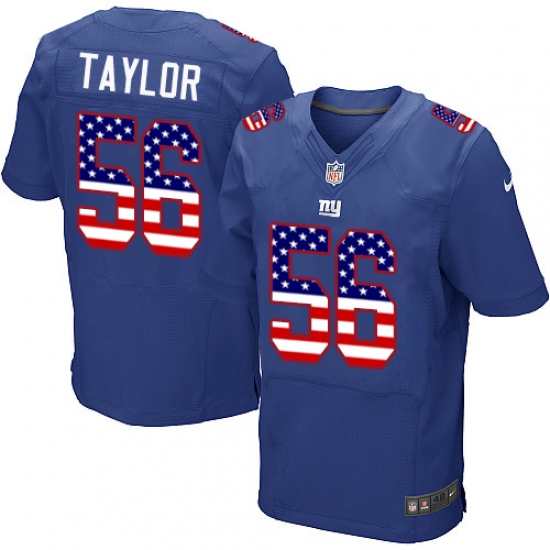 Men's Nike New York Giants #56 Lawrence Taylor Elite Royal Blue Home USA Flag Fashion NFL Jersey - ujerseystore