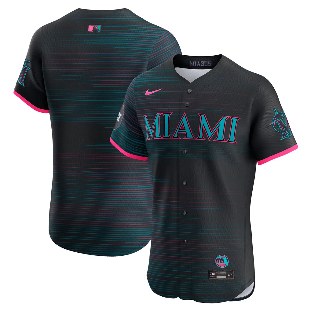 Men's Miami Marlins Nike Black 2025 City Connect Elite Jersey With Sponsor Patch - Ujersey