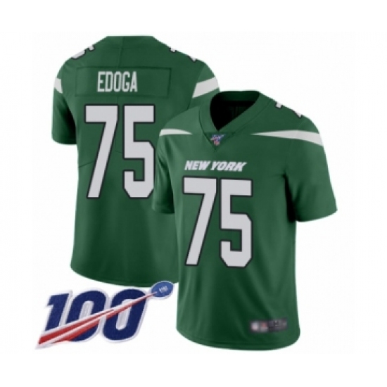 Men's New York Jets #75 Chuma Edoga Green Team Color Vapor Untouchable Limited Player 100th Season Football Jersey - Ujersey