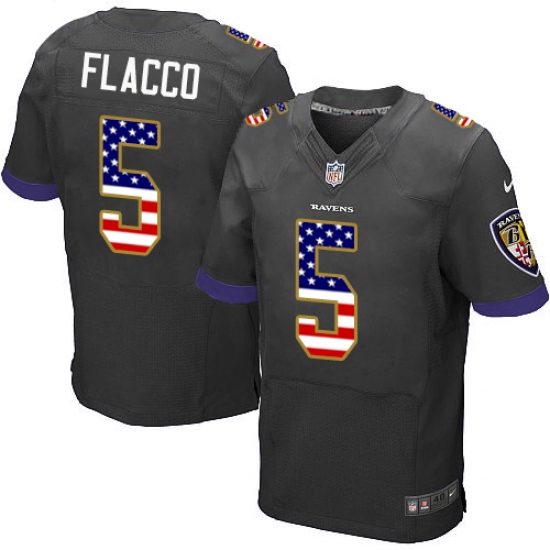 Men's Nike Baltimore Ravens #5 Joe Flacco Elite Black Alternate USA Flag Fashion NFL Jersey - ujerseystore