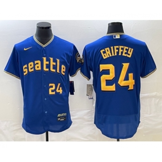 Men's Seattle Mariners #24 Ken Griffey Number Blue 2023 City Connect Flex Base Stitched Jersey 1 - Ujersey