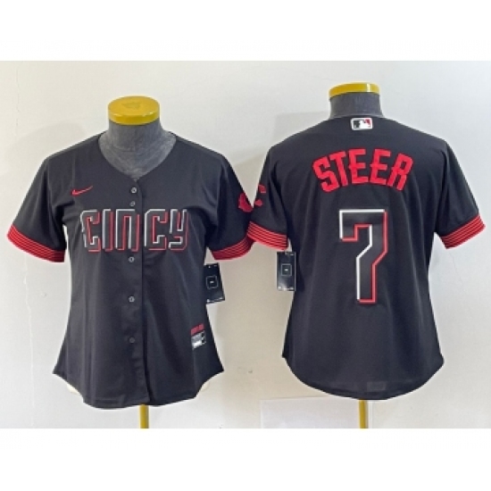 Women's Nike Cincinnati Reds #7 Spencer Steer Black 2023 City Connect Cool Base Stitched Baseball Jersey - Ujersey