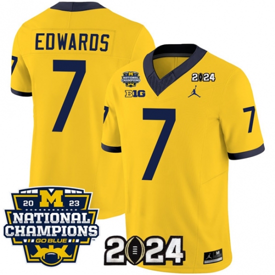Men's Michigan Wolverines #7 Donovan Edwards Yellow 2024 F.U.S.E. With 2023 National Champions Stitched Jersey - Ujersey
