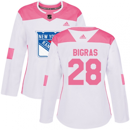 Women's Adidas New York Rangers #28 Chris Bigras Authentic White Pink Fashion NHL Jersey - Ujersey