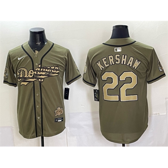 Men's Los Angeles Dodgers #22 Clayton Kershaw Olive 2026 Armed Forces Day Stitched Baseball Jersey - Ujersey