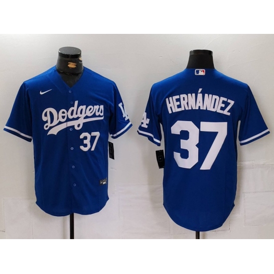 Men's Los Angeles Dodgers #37 Teoscar Hernandez Number Blue Cool Base Stitched Jerseys - Ujersey