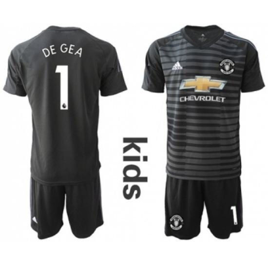 Manchester United #1 De Gea Black Goalkeeper Kid Soccer Club Jersey