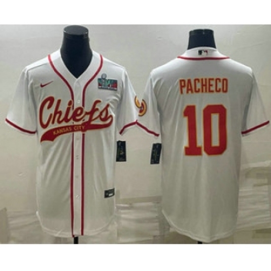 Men's Kansas City Chiefs #10 Isiah Pacheco White With Super Bowl LVII Patch Cool Base Stitched Baseball Jersey - Ujersey