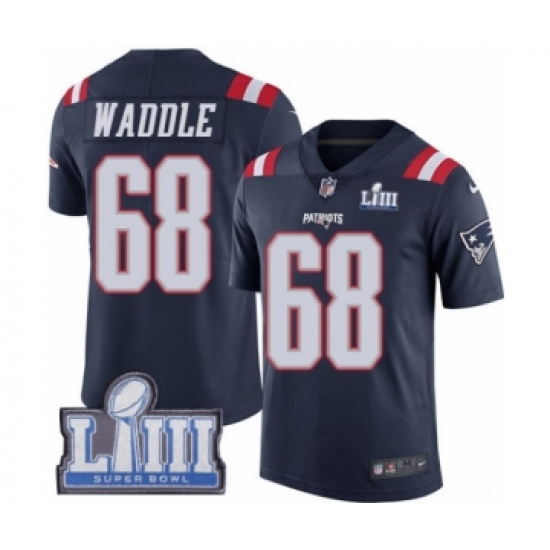 Youth Nike New England Patriots #68 LaAdrian Waddle Limited Navy Blue Rush Vapor Untouchable Super Bowl LIII Bound NFL Jersey - Ujersey