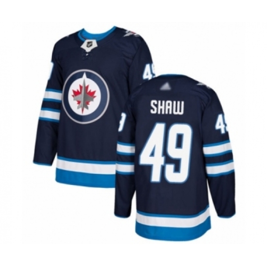 Men's Winnipeg Jets #49 Logan Shaw Authentic Navy Blue Home Hockey Jersey - Ujersey